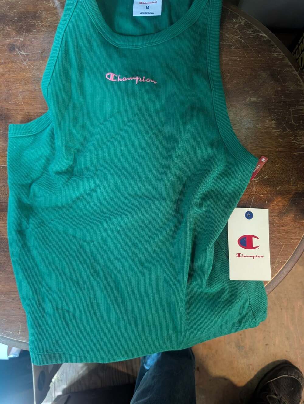 Champion Iconic Essentials Ribbed Tank Top Size M Green